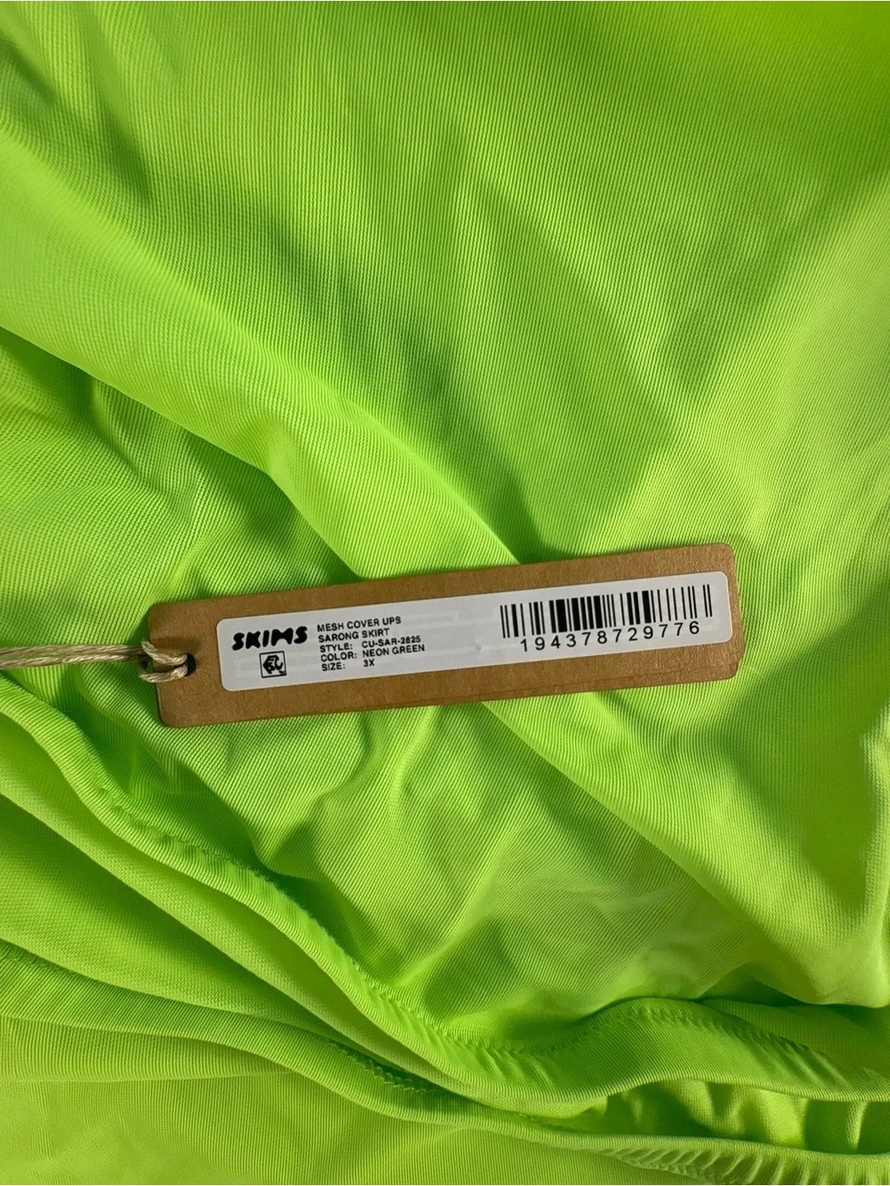 SKIMS Swim Sarong Skirt 3X Neon Green Mesh Ring Maxi Cover Up NWT Festival